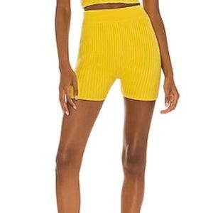 NWOT Danielle Guizio Rib Knit Athletic Athleisure Short in Dandelion Yellow